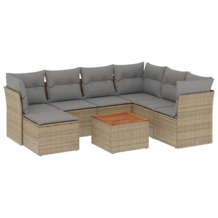 Salon de jardin avec coussins 8 pcs beige résine tressée 2