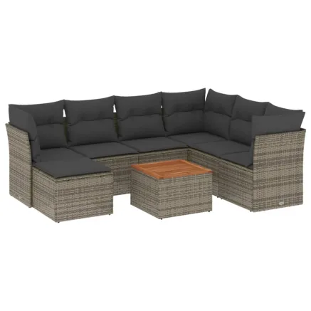 Salon de jardin 8 pcs avec coussins gris résine tressée 2