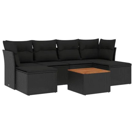 Salon de jardin 7 pcs avec coussins noir résine tressée 2