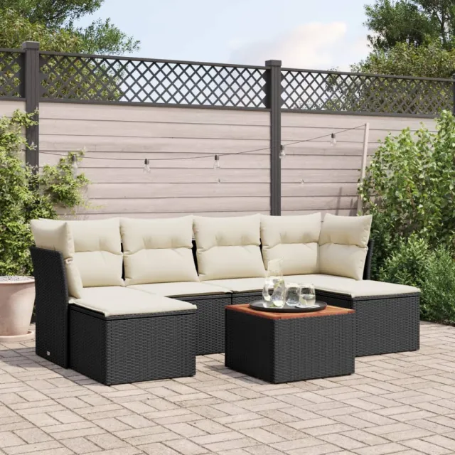 Salon de jardin 7 pcs avec coussins noir résine tressée