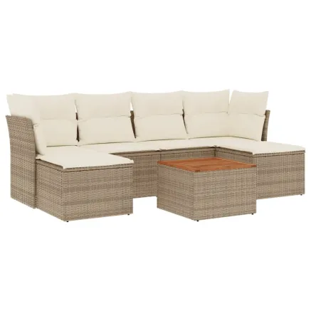 Salon de jardin avec coussins 7 pcs beige résine tressée 2