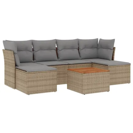 Salon de jardin avec coussins 7 pcs beige résine tressée 2