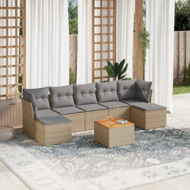Salon de jardin avec coussins 8 pcs beige résine tressée