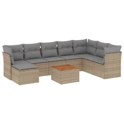 Salon de jardin avec coussins 9 pcs beige résine tressée 2