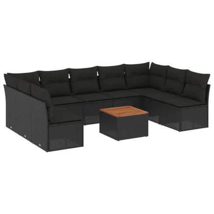 Salon de jardin 10 pcs avec coussins noir résine tressée 2
