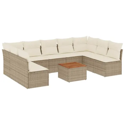Salon de jardin avec coussins 10 pcs beige résine tressée 2