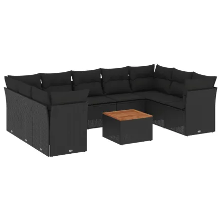 Salon de jardin 10 pcs avec coussins noir résine tressée 2