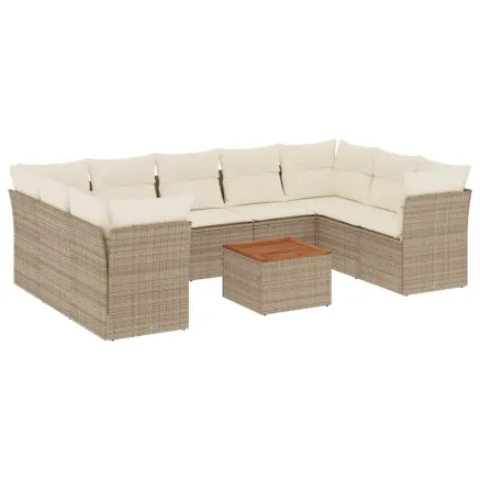 Salon de jardin avec coussins 10 pcs beige résine tressée 2