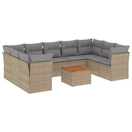 Salon de jardin avec coussins 10 pcs beige résine tressée 2