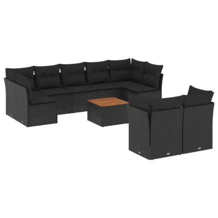 Salon de jardin 10 pcs avec coussins noir résine tressée 2