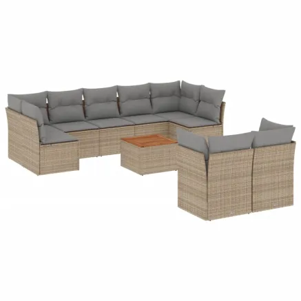 Salon de jardin avec coussins 10 pcs beige résine tressée 2