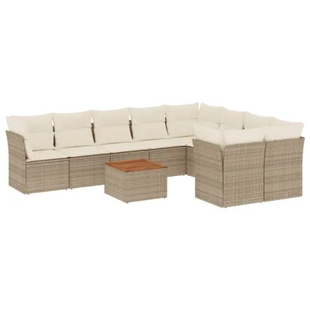 Salon de jardin avec coussins 10 pcs beige résine tressée 2