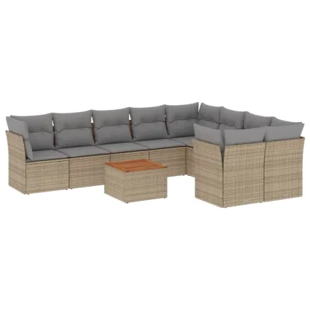 Salon de jardin avec coussins 10 pcs beige résine tressée 2