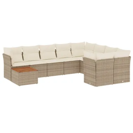 Salon de jardin avec coussins 10 pcs beige résine tressée 2