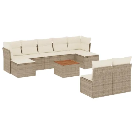 Salon de jardin avec coussins 10 pcs beige résine tressée 2