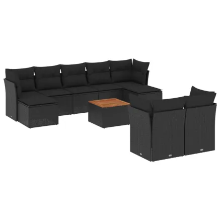 Salon de jardin 10 pcs avec coussins noir résine tressée 2