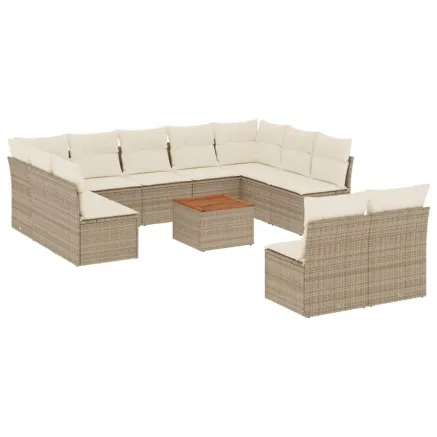 Salon de jardin avec coussins 12 pcs beige résine tressée 2
