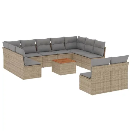Salon de jardin avec coussins 12 pcs beige résine tressée 2