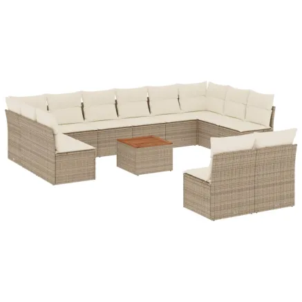 Salon de jardin avec coussins 13 pcs beige résine tressée 2