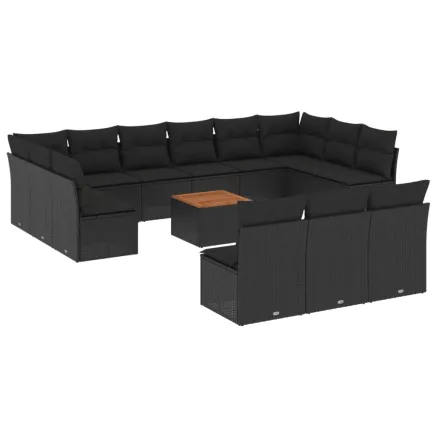 Salon de jardin avec coussins 14 pcs noir résine tressée 2