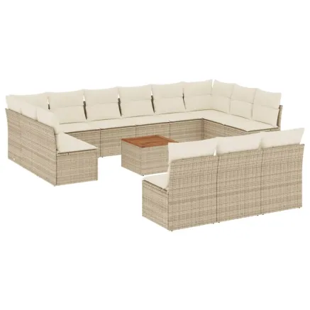 Salon de jardin avec coussins 14 pcs beige résine tressée 2