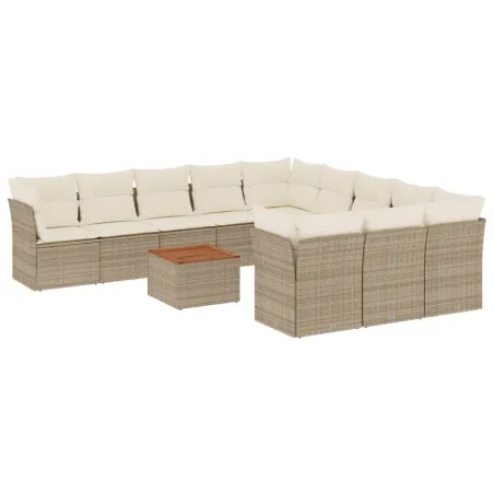 Salon de jardin avec coussins 12 pcs beige résine tressée