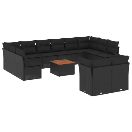 Salon de jardin avec coussins 13 pcs noir résine tressée 2
