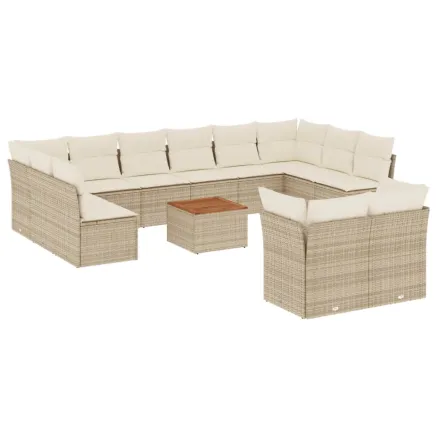 Salon de jardin avec coussins 13 pcs beige résine tressée 2
