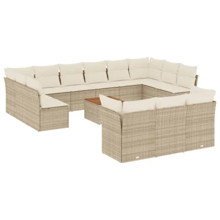 Salon de jardin avec coussins 14 pcs beige résine tressée 2