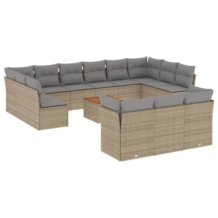 Salon de jardin avec coussins 14 pcs beige résine tressée 2