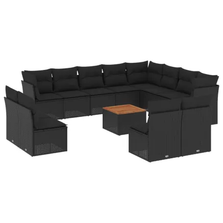 Salon de jardin avec coussins 13 pcs noir résine tressée 2