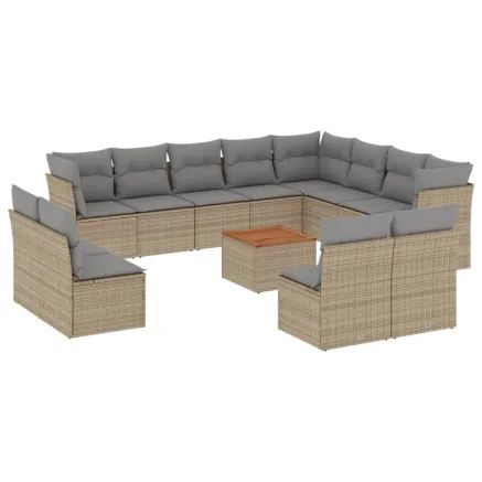 Salon de jardin avec coussins 13 pcs beige résine tressée 2