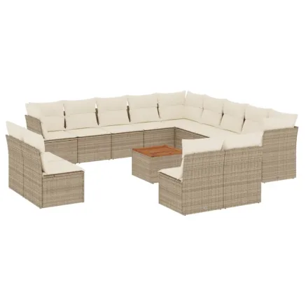 Salon de jardin avec coussins 14 pcs beige résine tressée 2