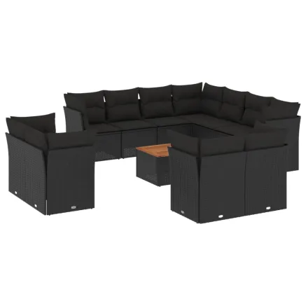 Salon de jardin 12 pcs avec coussins noir résine tressée 2