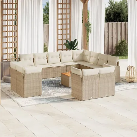 Salon de jardin avec coussins 13 pcs beige résine tressée