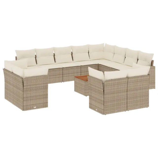 Salon de jardin avec coussins 13 pcs beige résine tressée