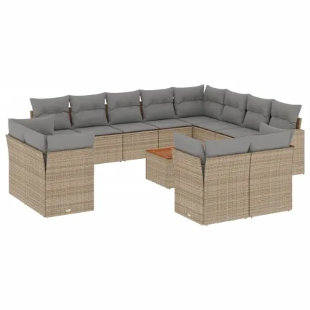 Salon de jardin avec coussins 13 pcs beige résine tressée 2
