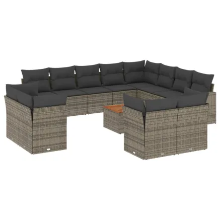 Salon de jardin avec coussins 13 pcs gris résine tressée 2