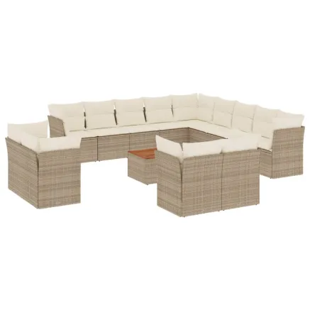 Salon de jardin avec coussins 14 pcs beige résine tressée 2