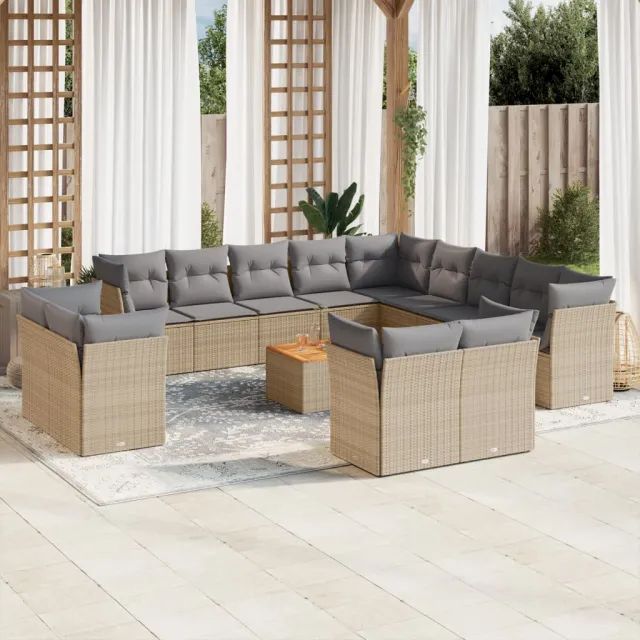Salon de jardin avec coussins 14 pcs beige résine tressée