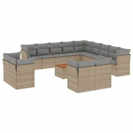 Salon de jardin avec coussins 14 pcs beige résine tressée 2