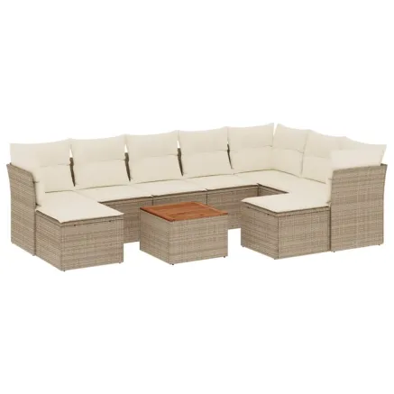 Salon de jardin avec coussins 10 pcs beige résine tressée 2