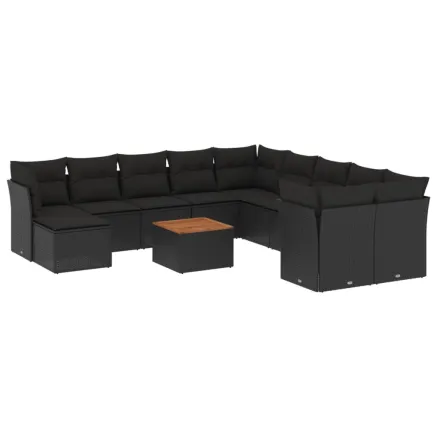 Salon de jardin 12 pcs avec coussins noir résine tressée 2