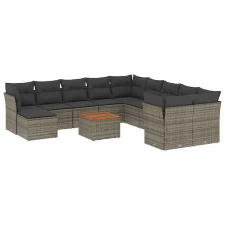 Salon de jardin avec coussins 12 pcs gris résine tressée