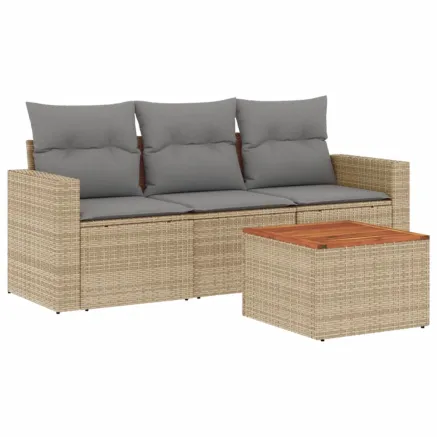 Salon de jardin avec coussins 4 pcs beige résine tressée 2