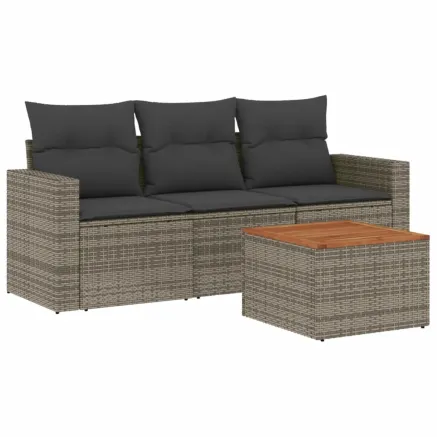 Salon de jardin 4 pcs avec coussins gris résine tressée 2