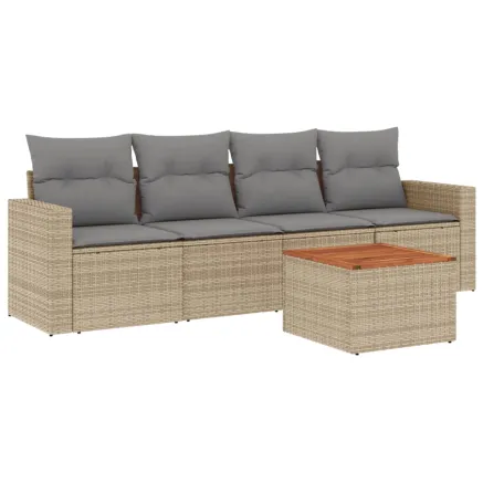 Salon de jardin avec coussins 5 pcs beige résine tressée 2