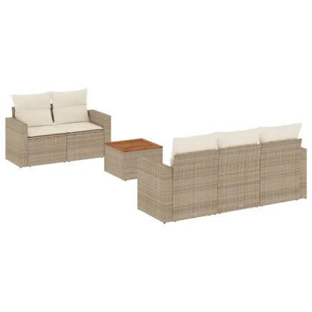 Salon de jardin avec coussins 6 pcs beige résine tressée 2