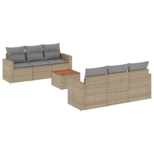 Salon de jardin avec coussins 7 pcs beige résine tressée