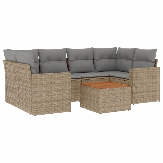 Salon de jardin avec coussins 7 pcs beige résine tressée